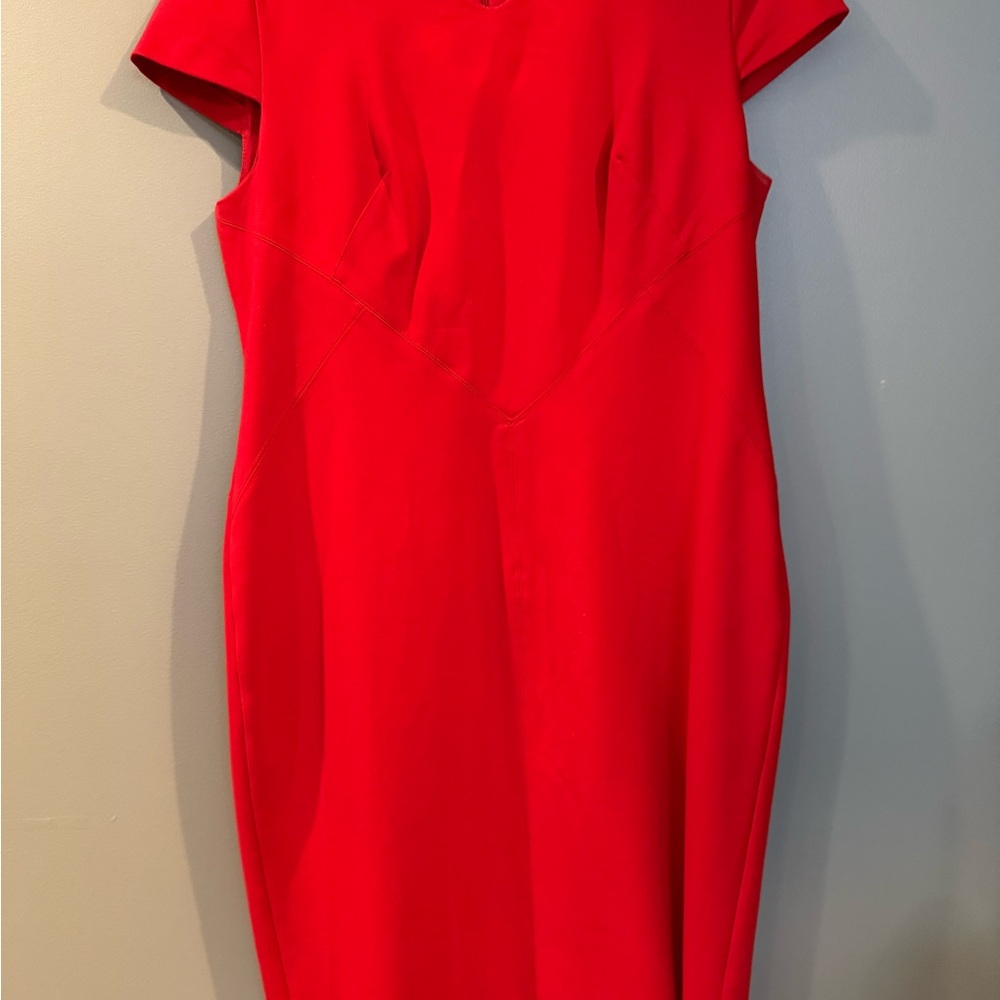 Brooks Brothers Red Sheath Midi Dress Cap Sleeve
